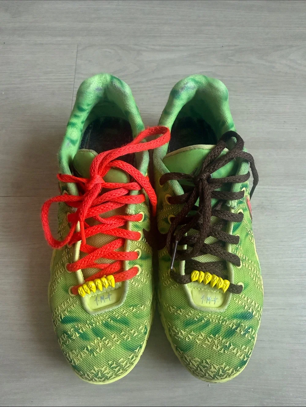 Youth Nike Ja 3 “Spooky Season” Green Athletic Shoes with Mixed Laces